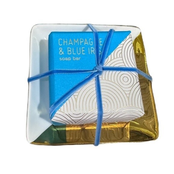 NEW Anthropologie Fringe Studio Champagne & Blue Iris - Tray & Soap - Picture 1 of 7